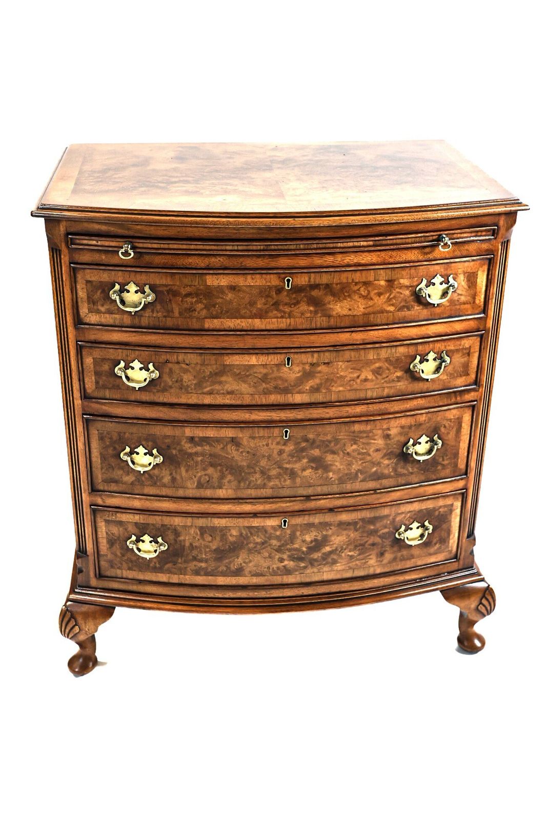 Burr Walnut Bowfront Chest With Slide 1930s