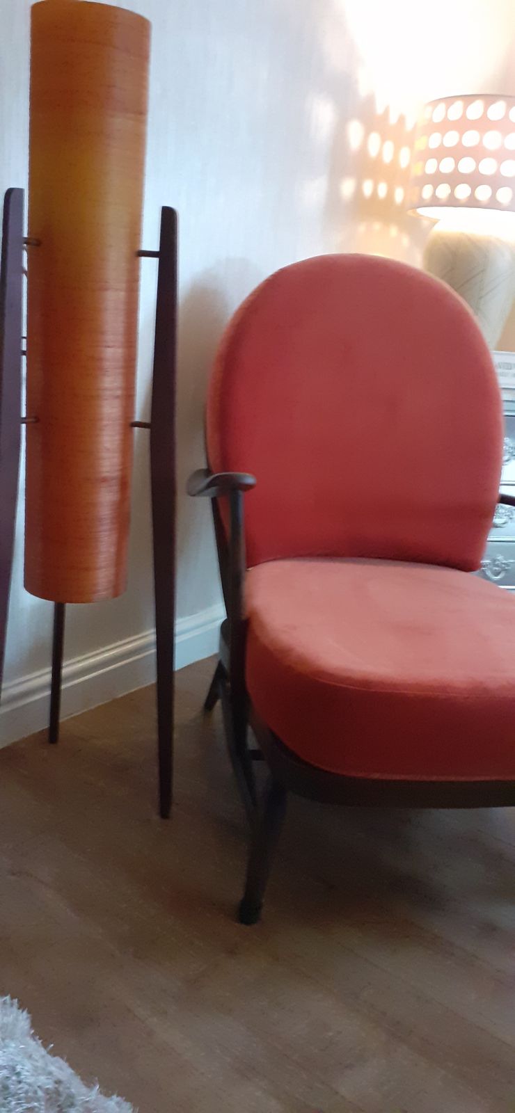 Iconic Ercol 203 Chair. Fully Refurbished And Upholstered In Burnt Orange 100% Cotton Velvet