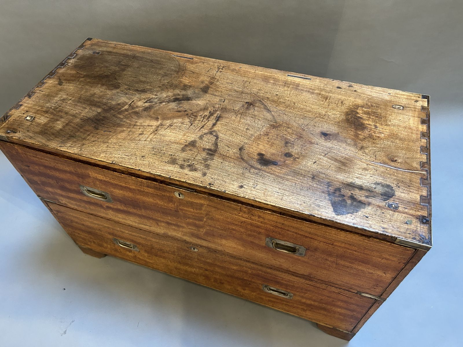 C19th Campaign Low Chest Of Drawers photo for sale