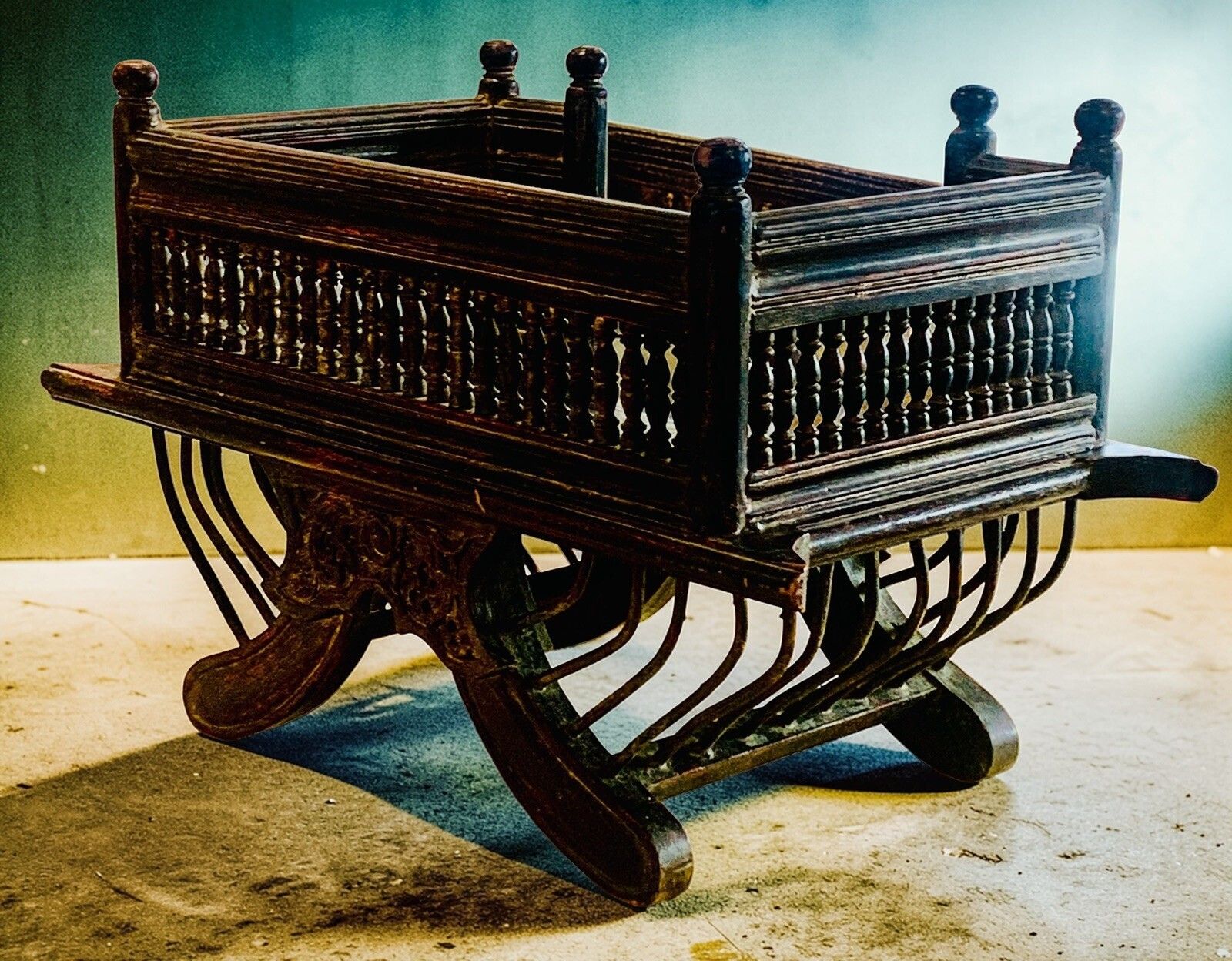 photo for sale Rare 19th Century Burmese "Single Rider" Howdah Carved Lacquered Teak Elephant Seat Saddle Chair