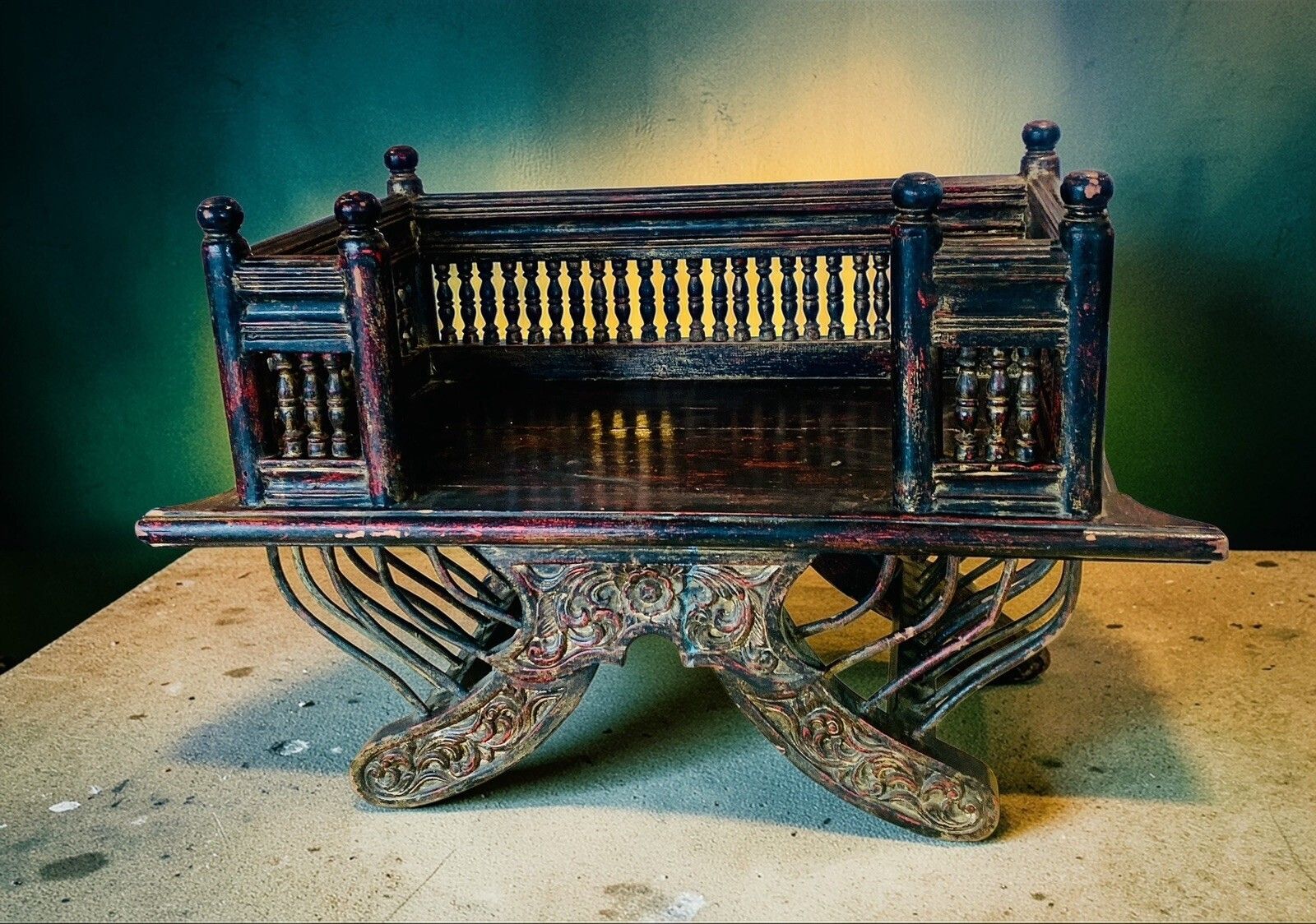photo buy Rare 19th Century Burmese "Single Rider" Howdah Carved Lacquered Teak Elephant Seat Saddle Chair