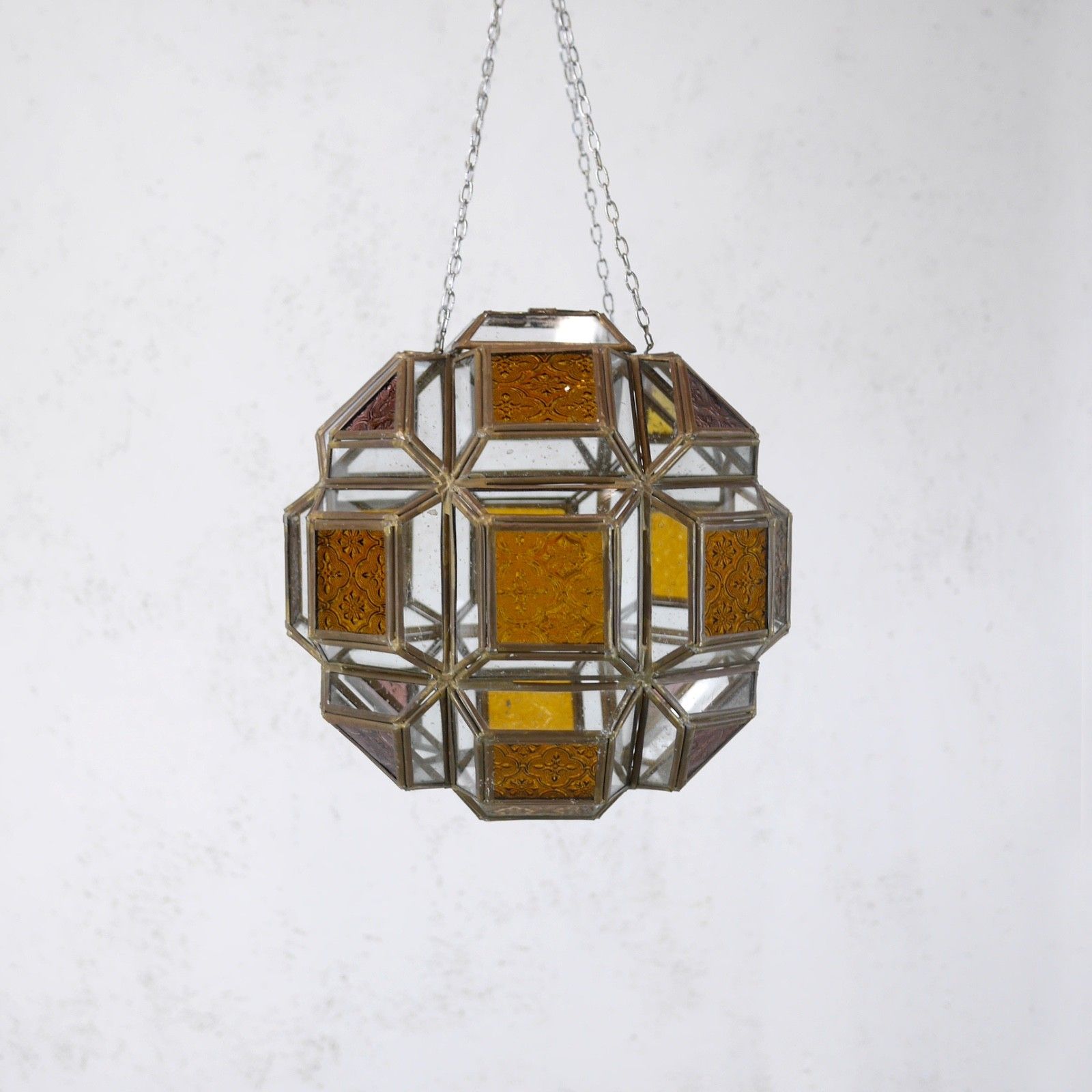 Antique Art Glass Amber Brass Hall Lantern Light Pendent French #103088 photo for sale