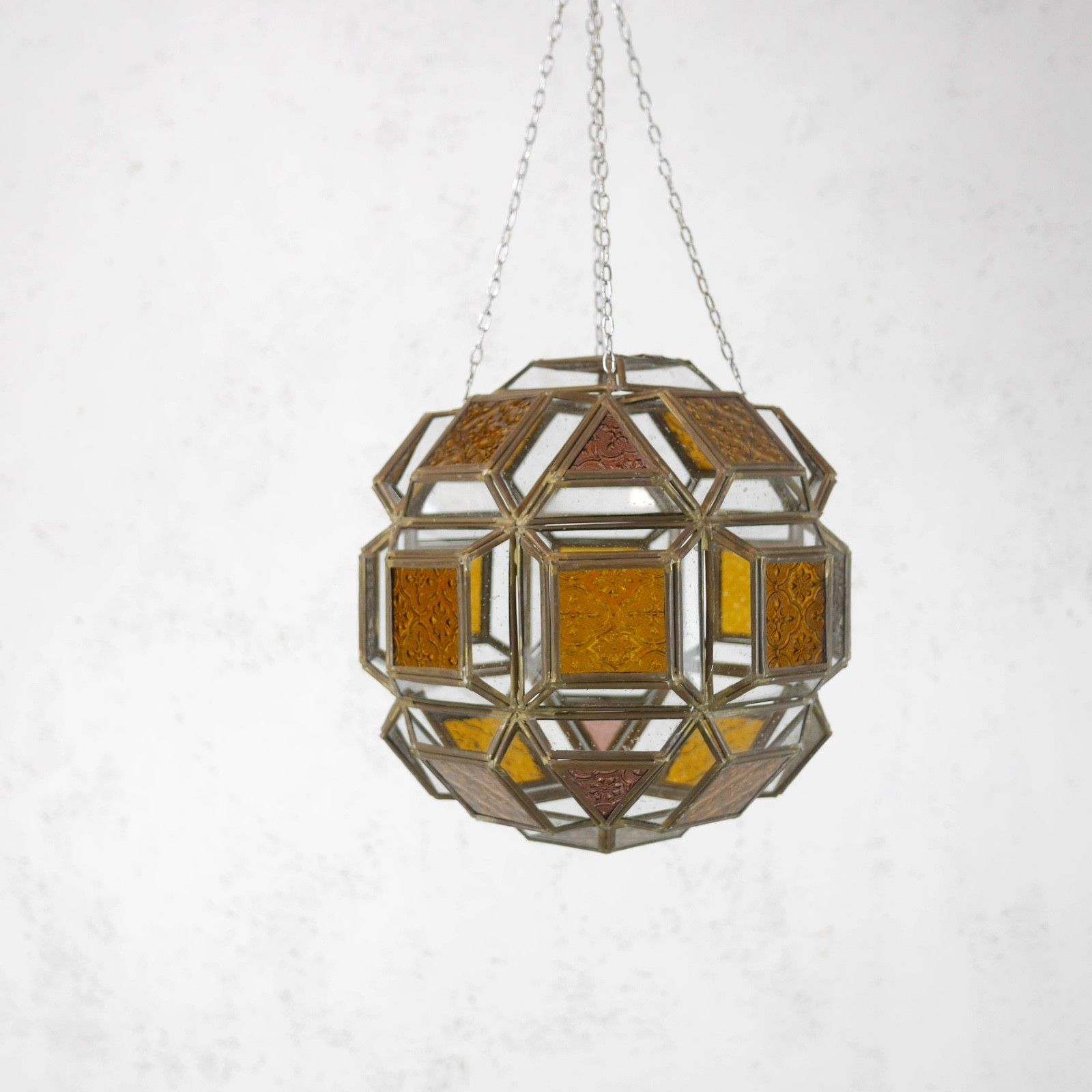 Antique Art Glass Amber Brass Hall Lantern Light Pendent French #103088 photo Lighting