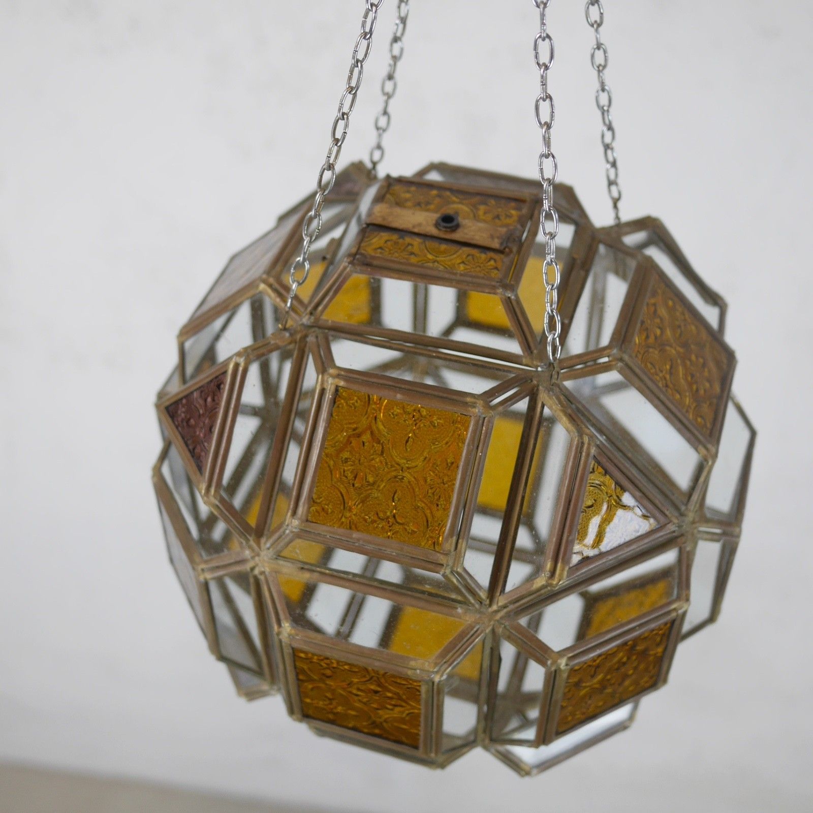 photo vinterior Antique Art Glass Amber Brass Hall Lantern Light Pendent French #103088