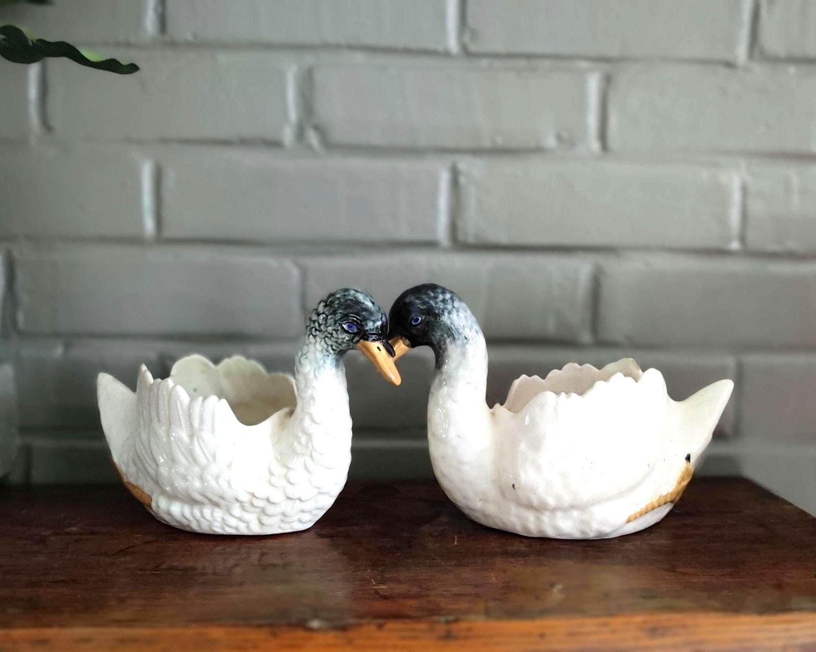 Antique Majolica White Swan Vases Pair, 1900s Nimy photo furniture
