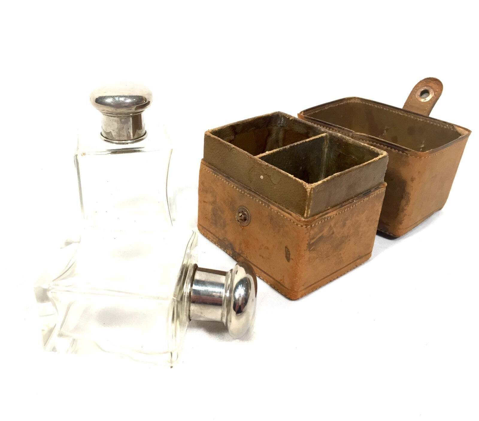 Antique Glass Fragrance / Perfume Scent Bottles In Travel Case C.1930 photo vintage