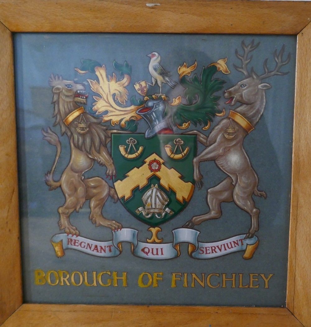 Heraldic Crest Framed & Painted On Slate From Borough Of Finchley photo Art