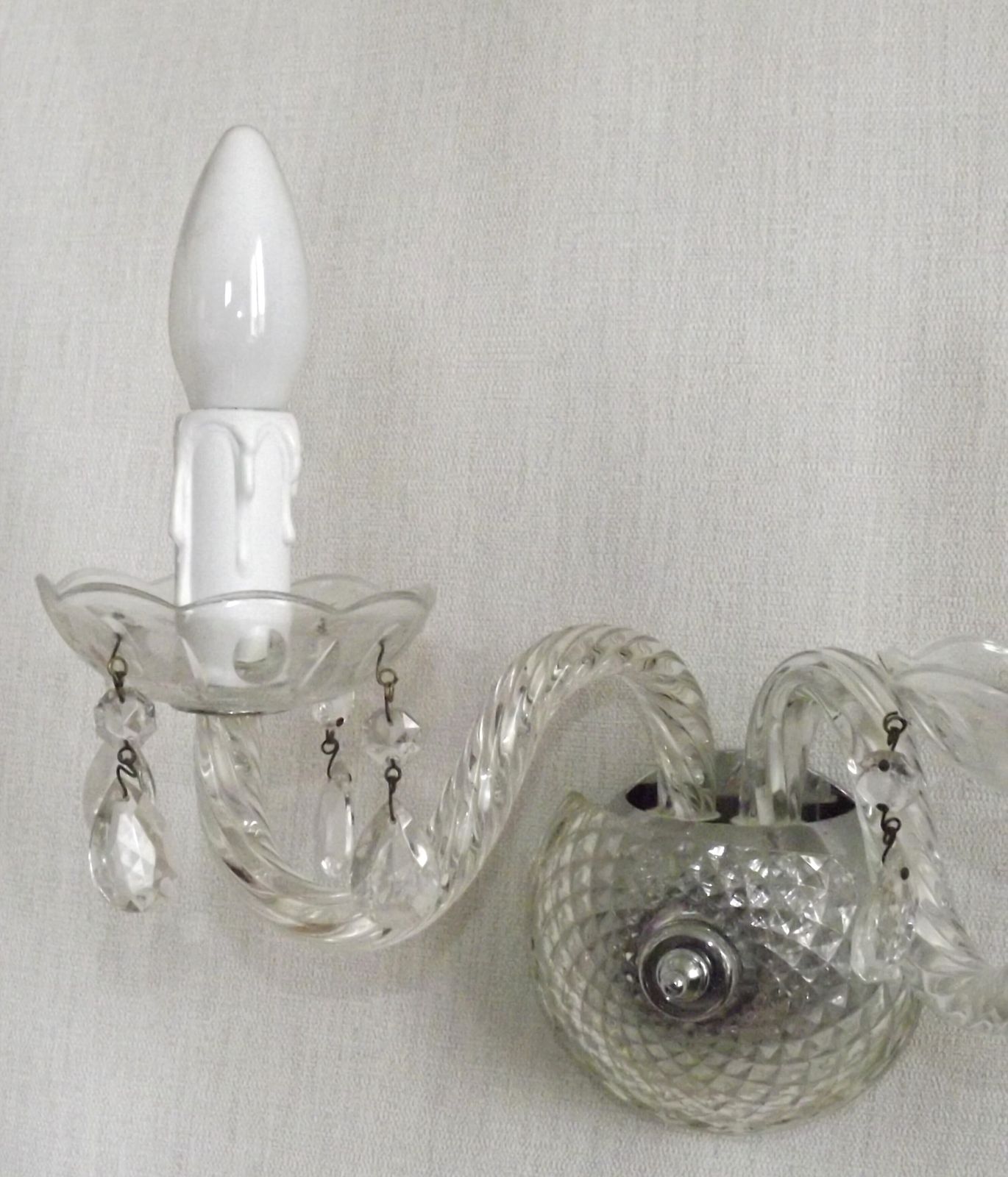275.0 Pair French Vintage Double Crystal Wall Lights With Barley Twist Glass Arms photo