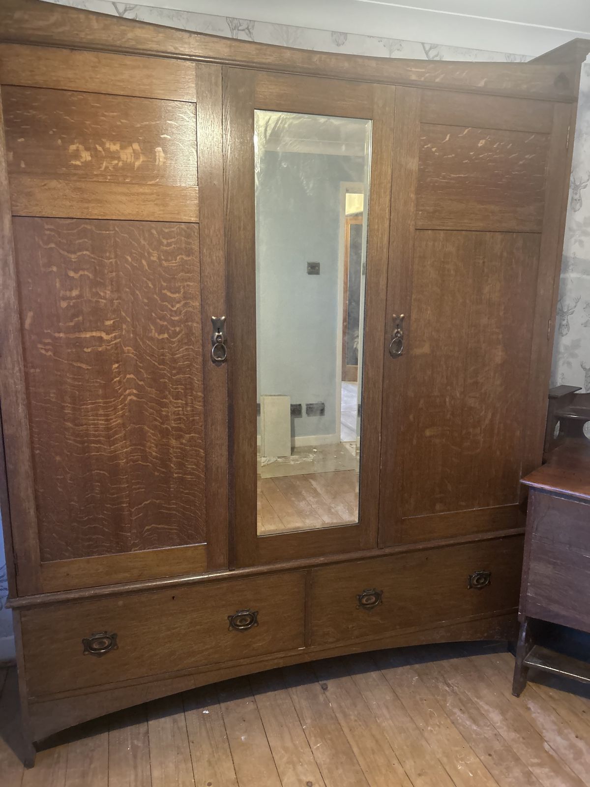 Gillow's Art Nouveau Oak Triple  Wardrobe photo Furniture