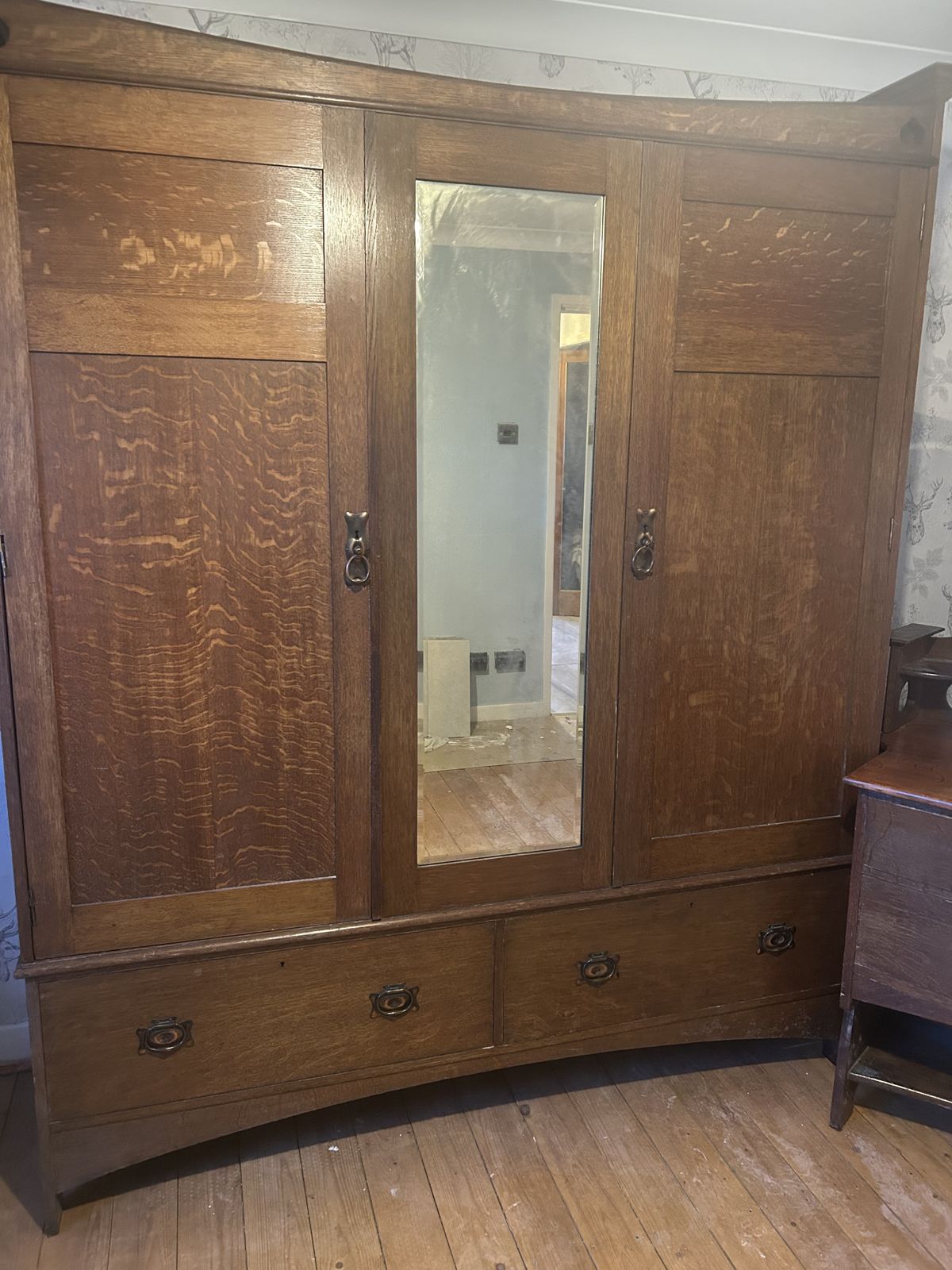 Gillow's Art Nouveau Oak Triple  Wardrobe photo 1595.0