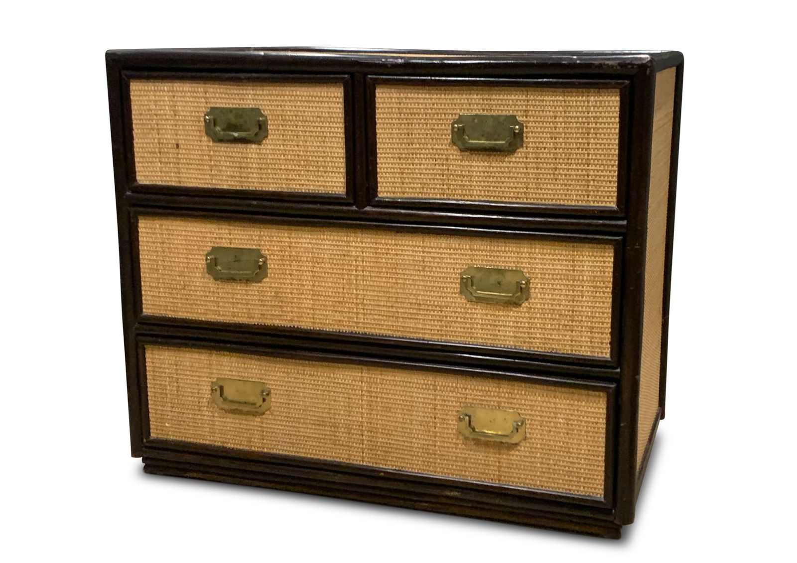 Mid Century Organic Chest Of Drawers Rattan, Ebonised Wood With Brass Handles photo Furniture