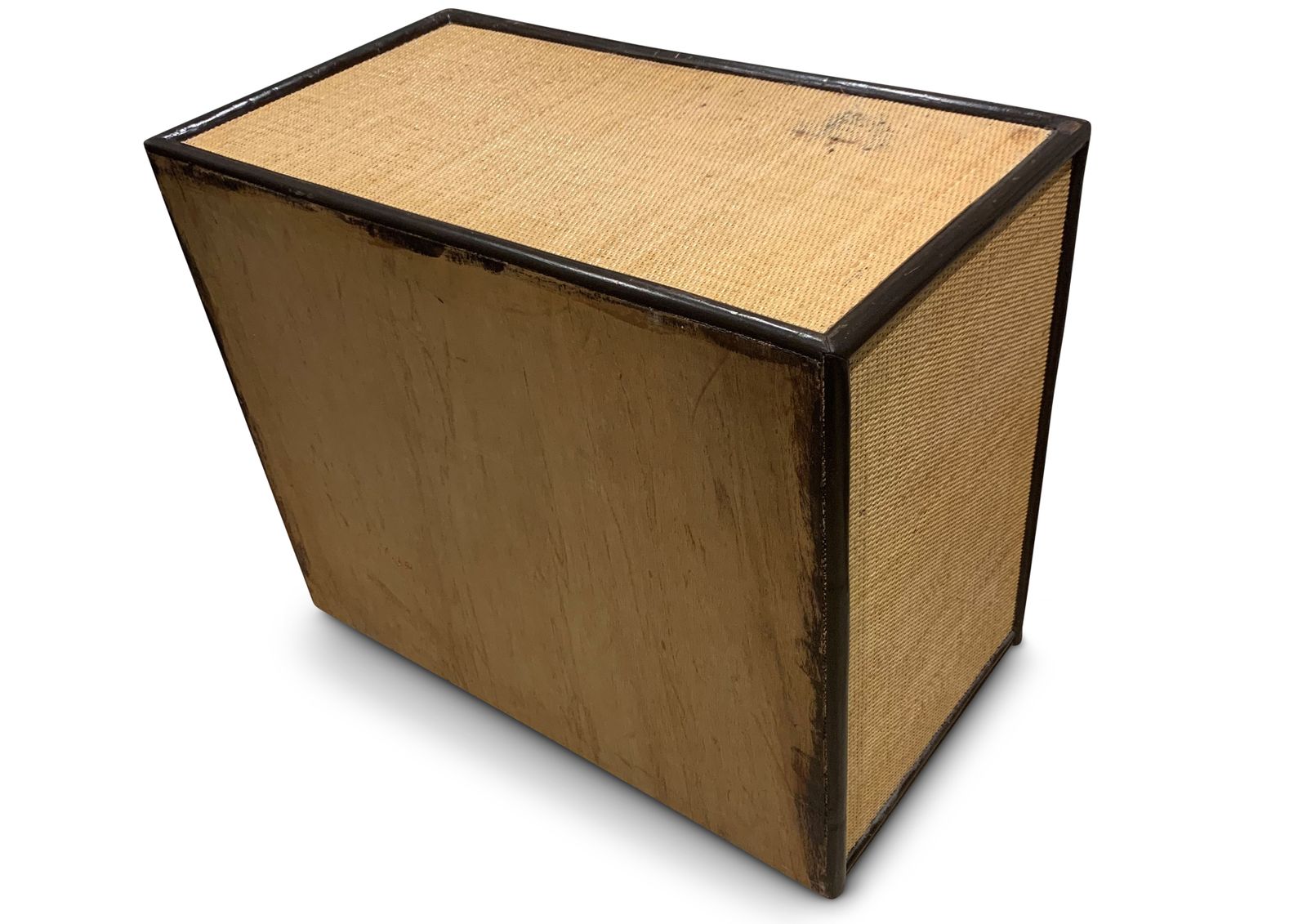 photo for sale Mid Century Organic Chest Of Drawers Rattan, Ebonised Wood With Brass Handles