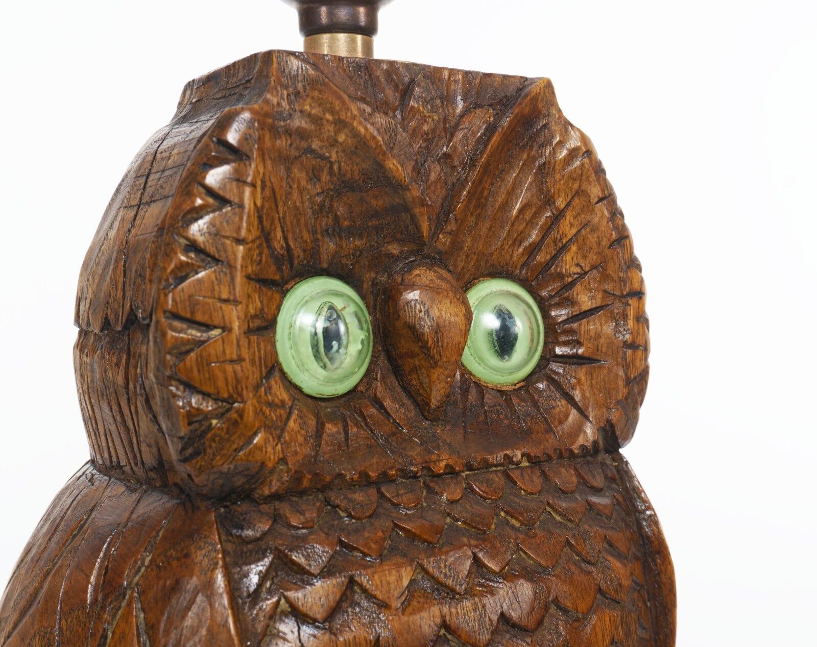 Vintage 1950s Carved English Oak Owl Table Lamp – Rewired – Signed photo for sale