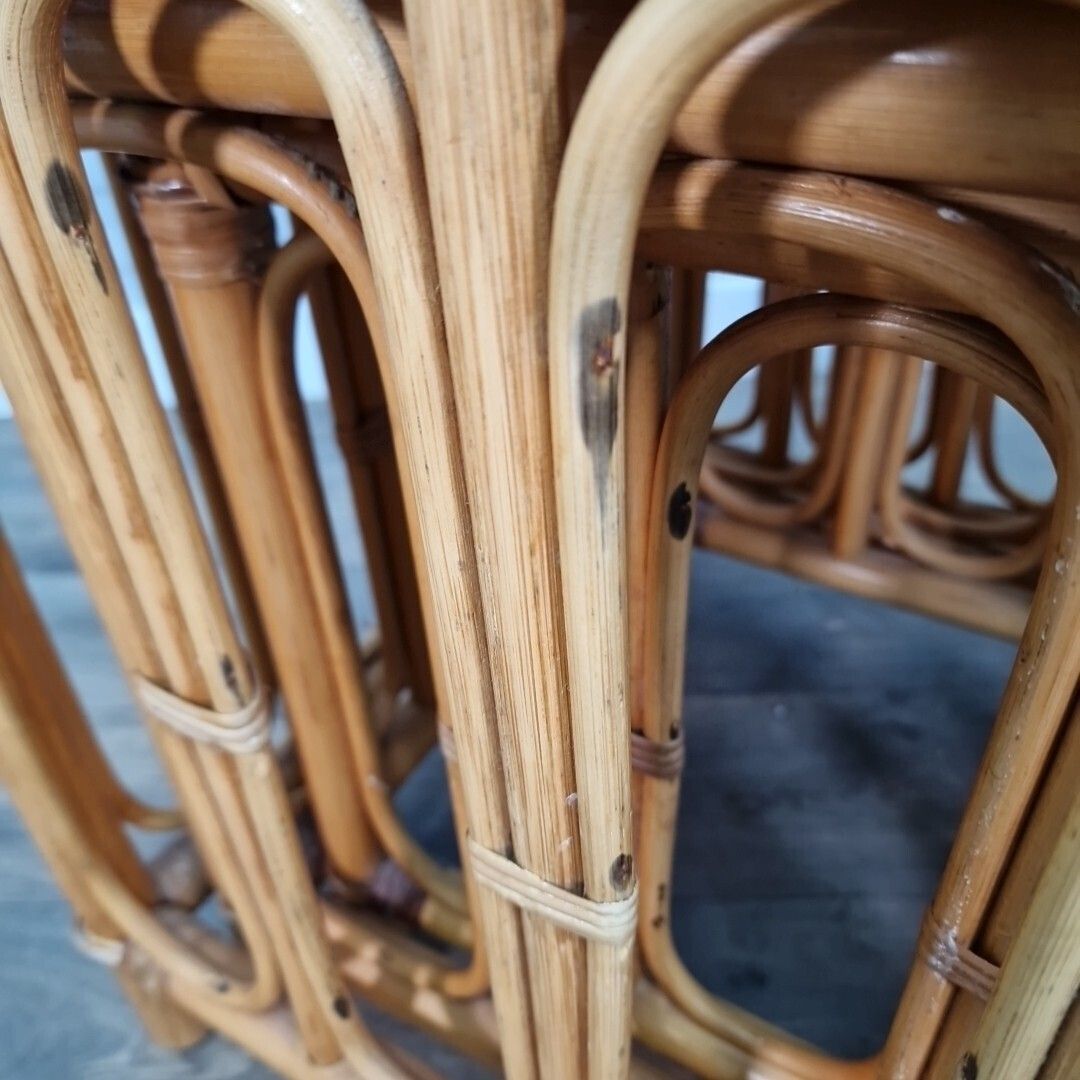 photo vinterior Vintage Rattan Side Tables – Nest Of 3 – Bamboo & Cane Woven Tops – Boho Coast