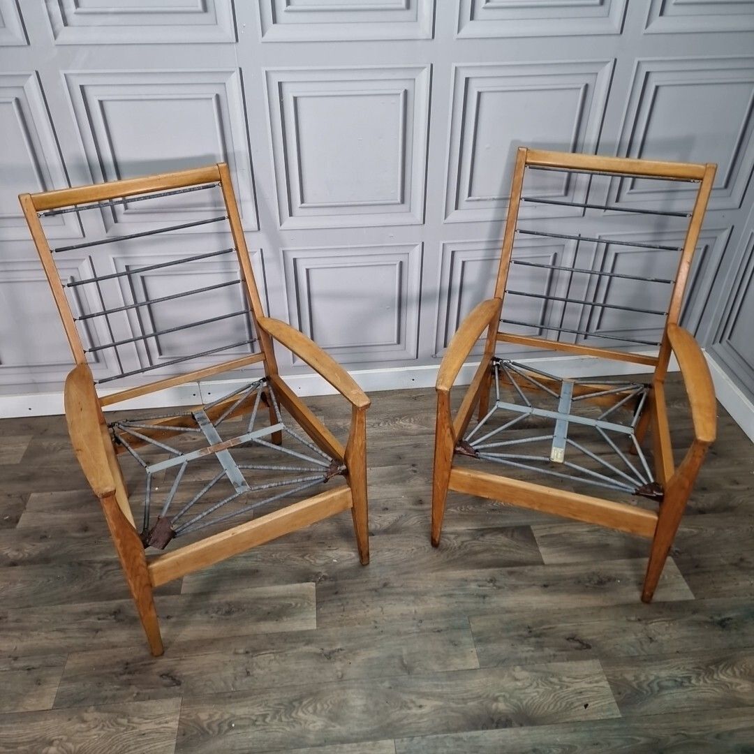 Pair Vintage Cintique Armchairs Mid Century Fireside Lounge Chairs Frames Mcm photo furniture