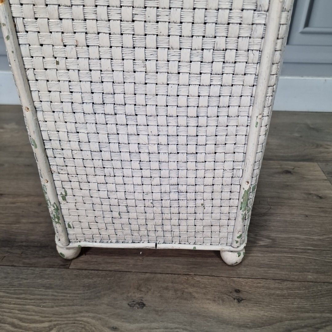 Furniture Retro Linen Storage Ottoman Vintage Hexagonal Lloyd Loom Trunk Blanket Box photo