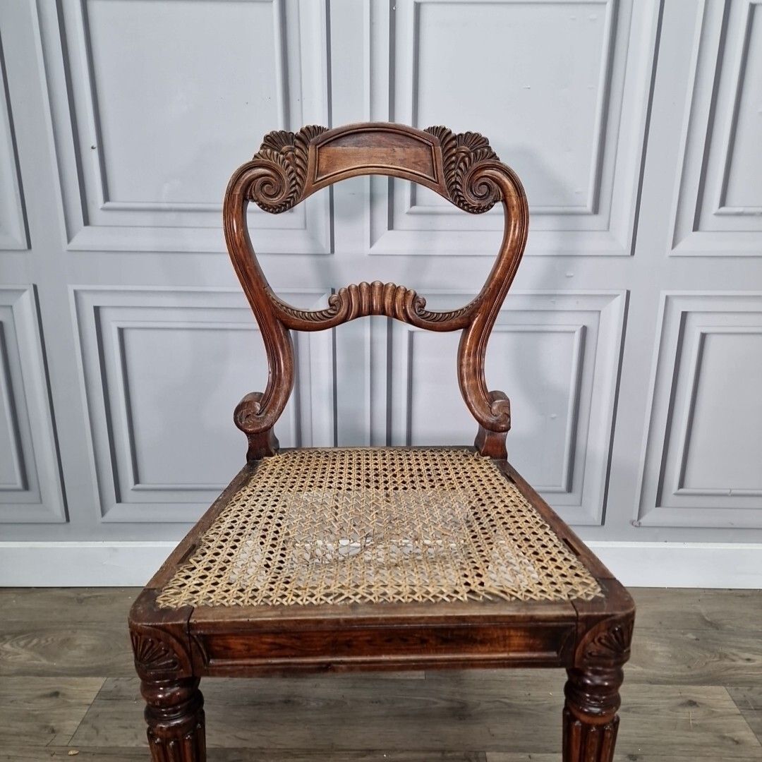 Antique Carved Chair Solid Wooden Turned Decorative Cane Rattan Hall Occasional photo buy