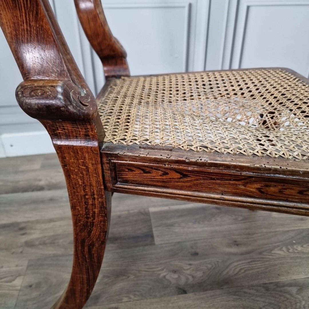 photo vintage Antique Carved Chair Solid Wooden Turned Decorative Cane Rattan Hall Occasional