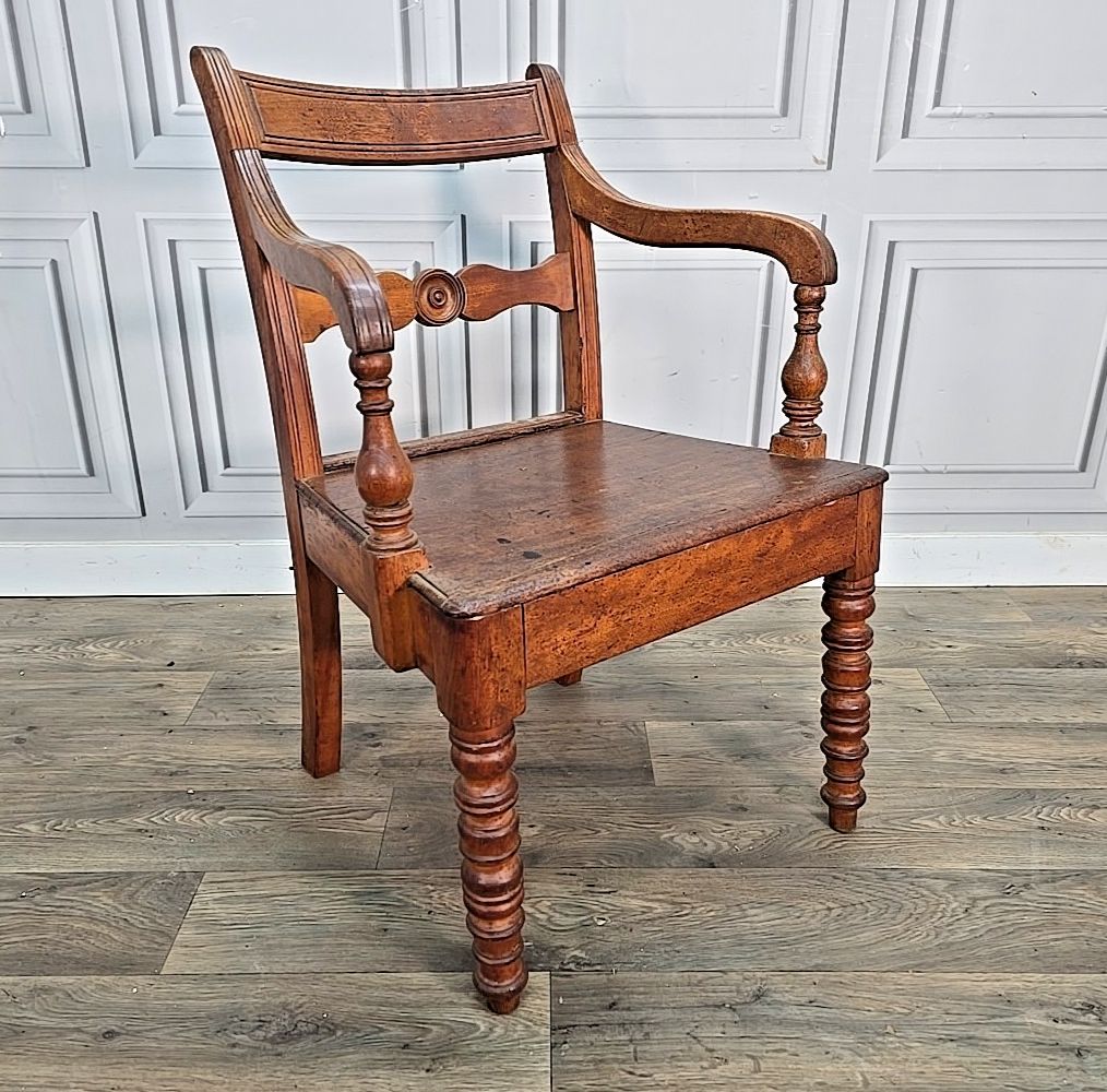 Antique Oak Armchair Desk Chair – Turned Solid Wood – Georgian Regency Country