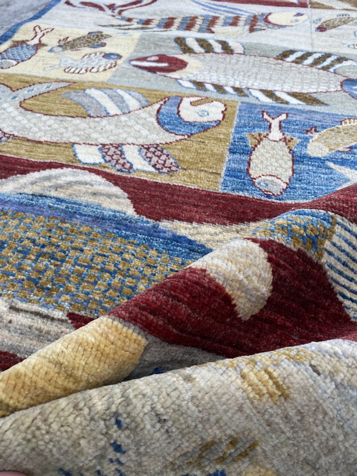 Navy Fish Pictorial Animal Motif Runner Rug photo Textiles