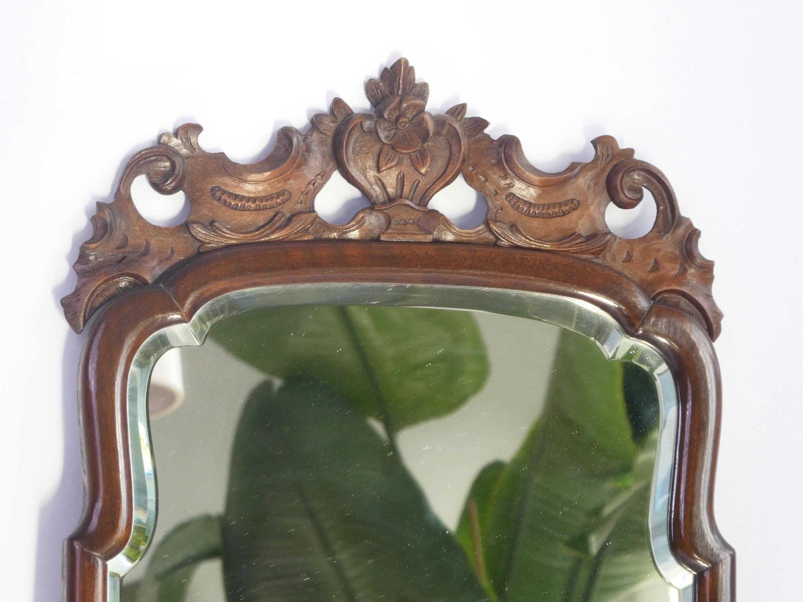 Antique Early 19th Century Scalloped Wall Mirror, Floral Carved Ornament, Dutch Farmhouse photo 540.0
