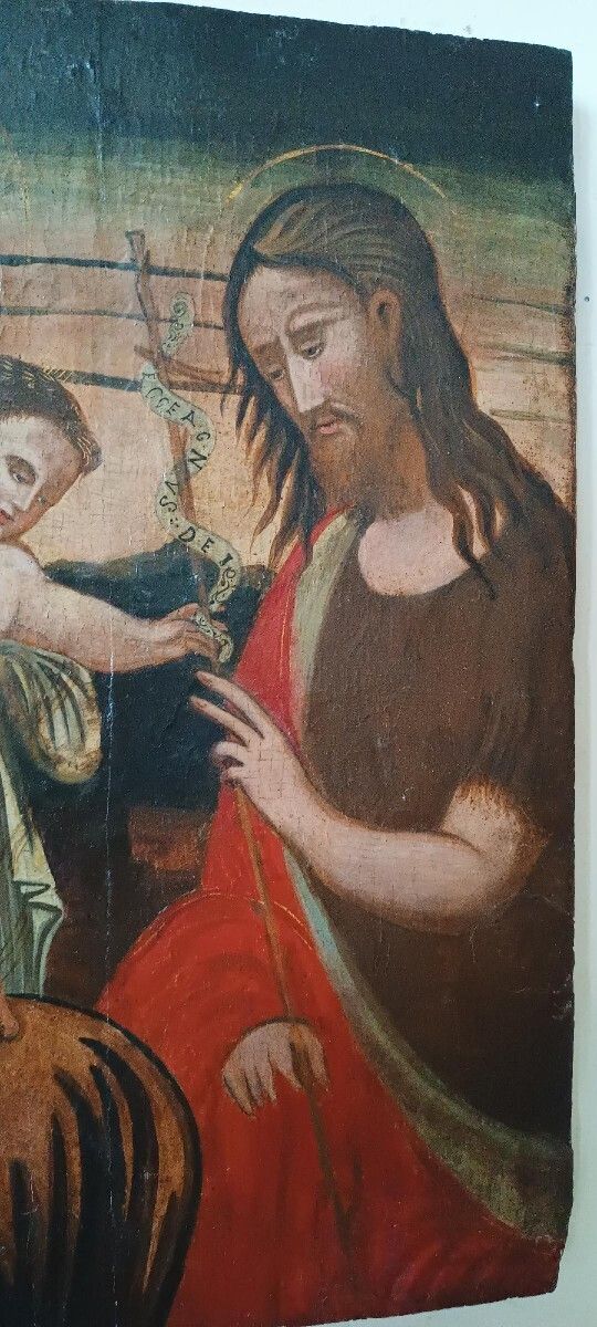 Antique Painted Panel   Holy Family   Venetian Cretan School, 16th Century photo vintage