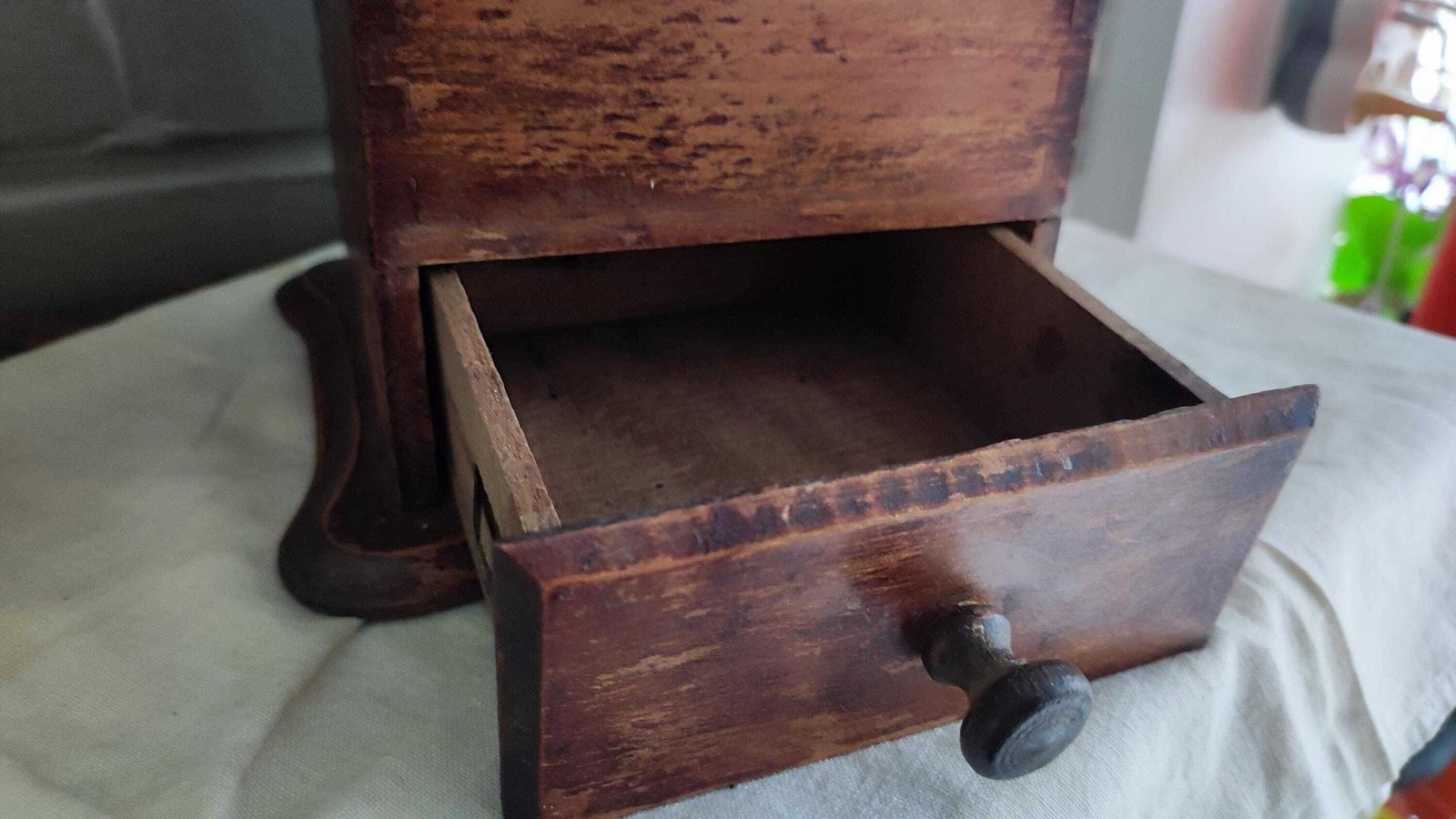 photo buy Large Antique Wooden Manual Coffee Grinder, French Counter Spice Mill