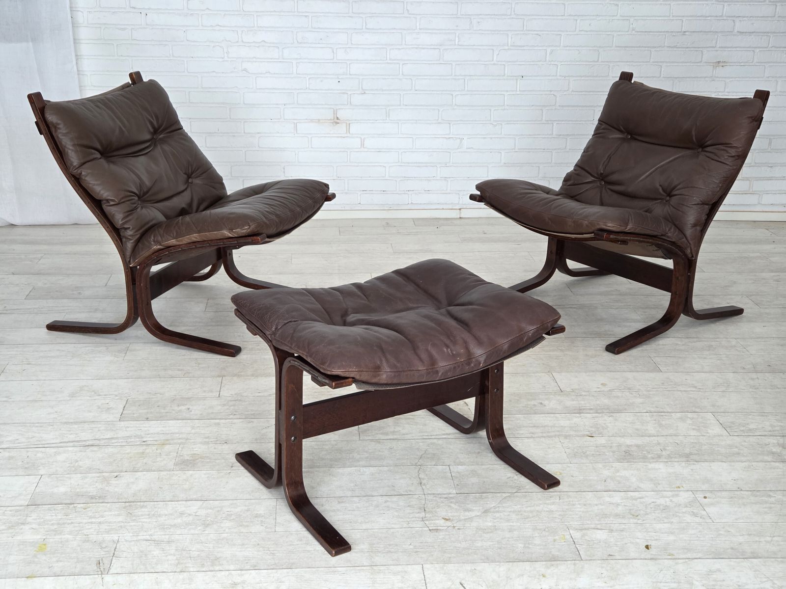 1970s, Norwegian Design By Ingmar Relling, Model "Siesta", Set Of 2 Chairs With Footstool. photo furniture