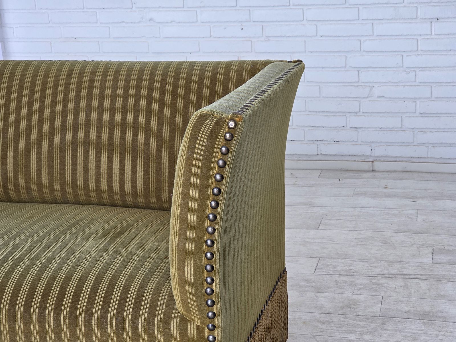1970s, Danish 2 Seater Sofa, Original Green Furniture Velour. photo for sale