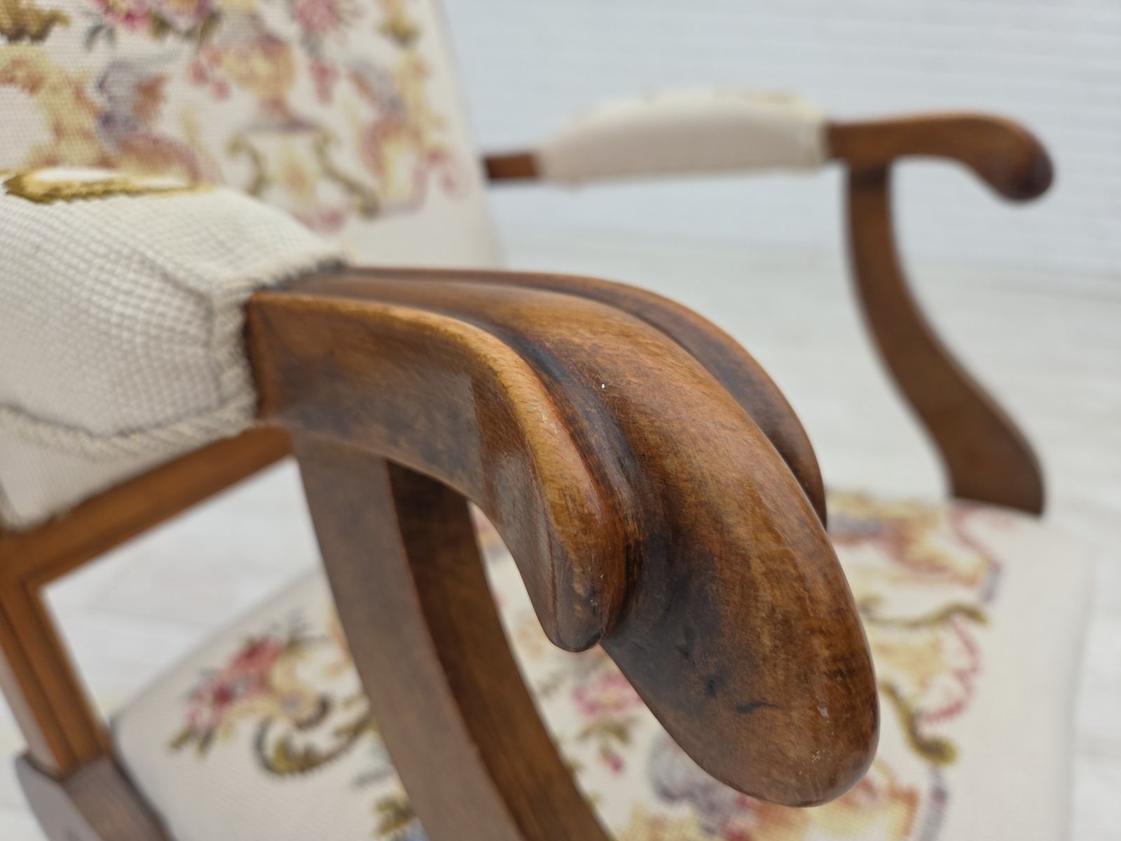 1930s, Danish Highback Rocking Chair, Original Hand Woven Wool, Ash Wood. photo buy