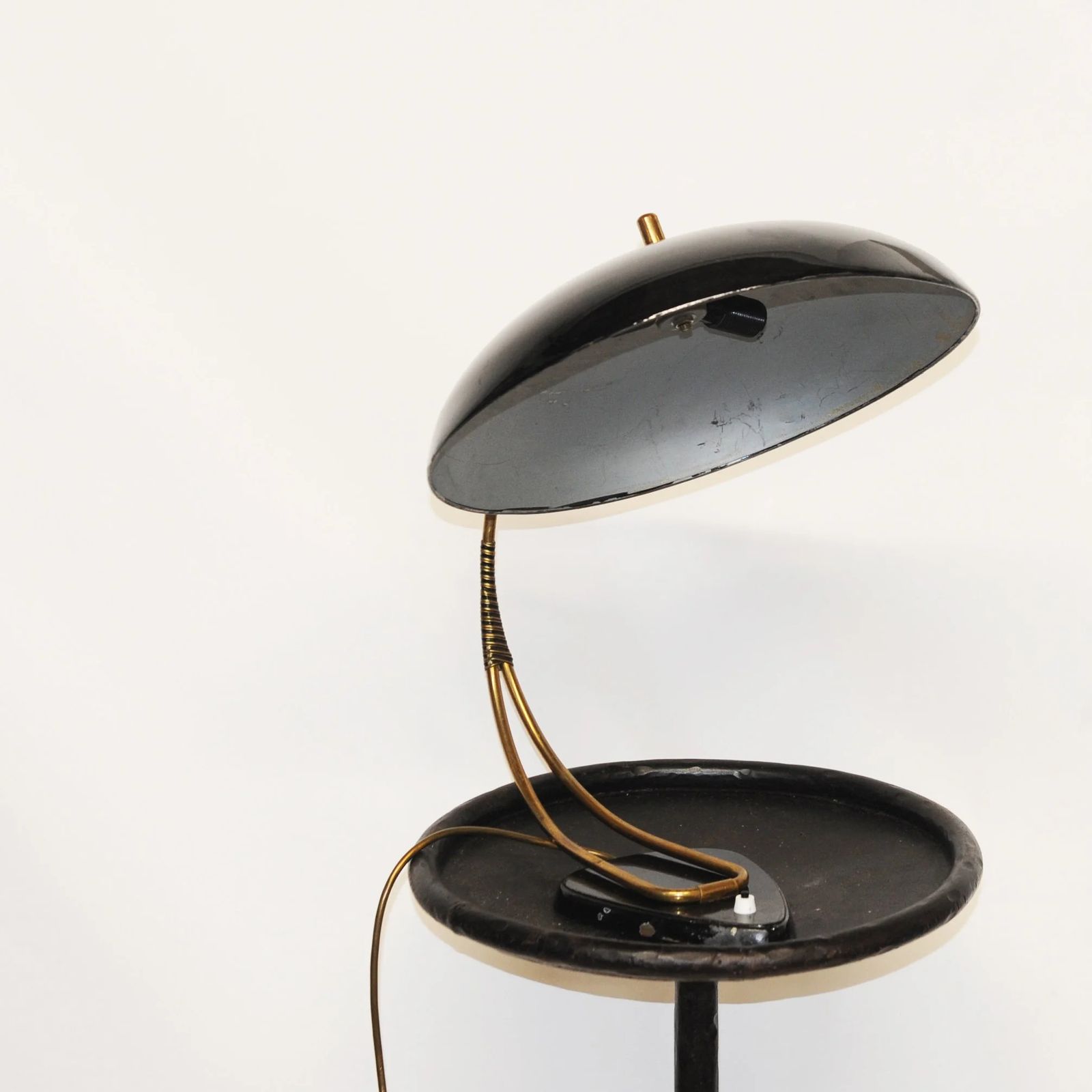 Bauhaus Polished Black Enamel And Brass Table Lamp, 1950s photo Lighting