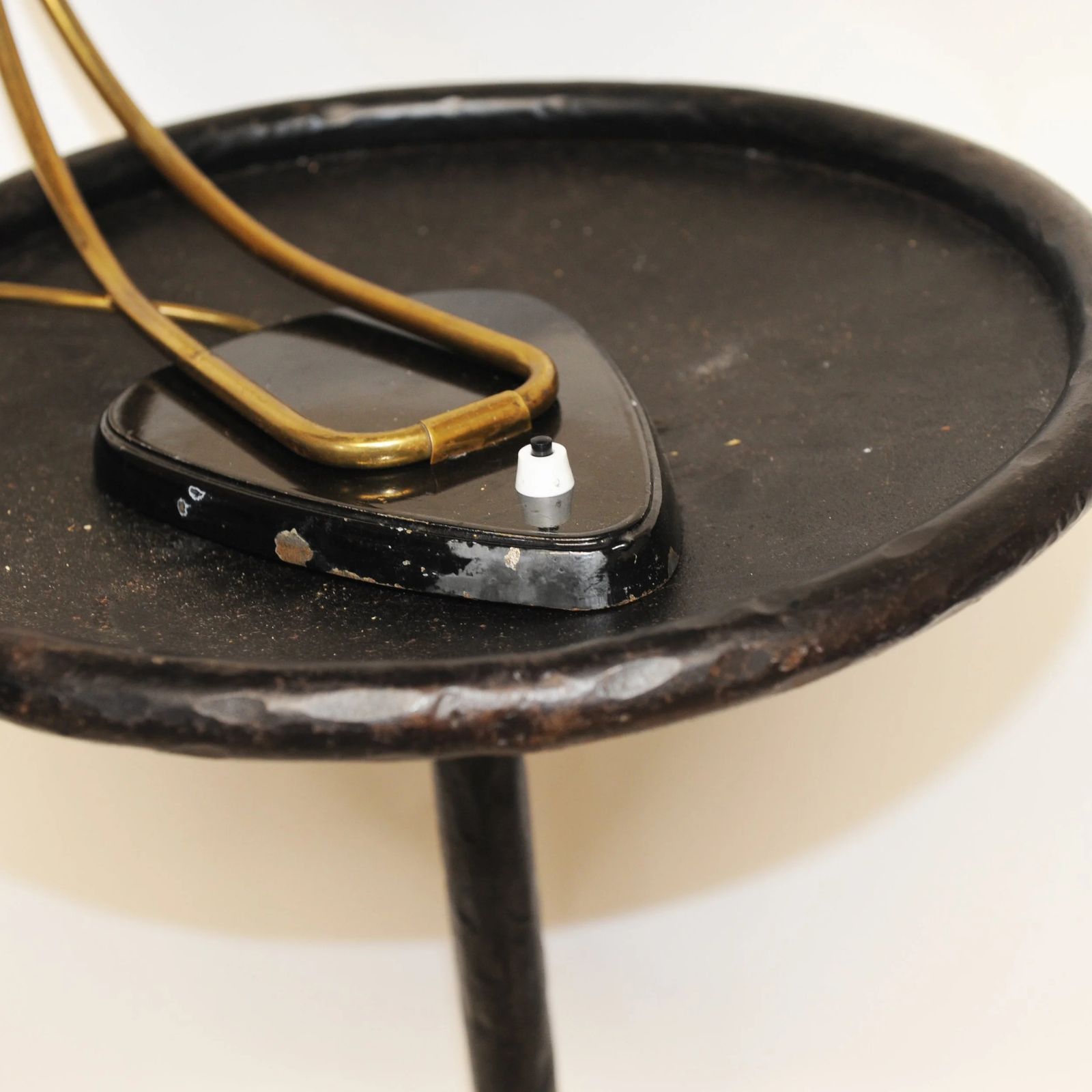 Bauhaus Polished Black Enamel And Brass Table Lamp, 1950s photo 455.0