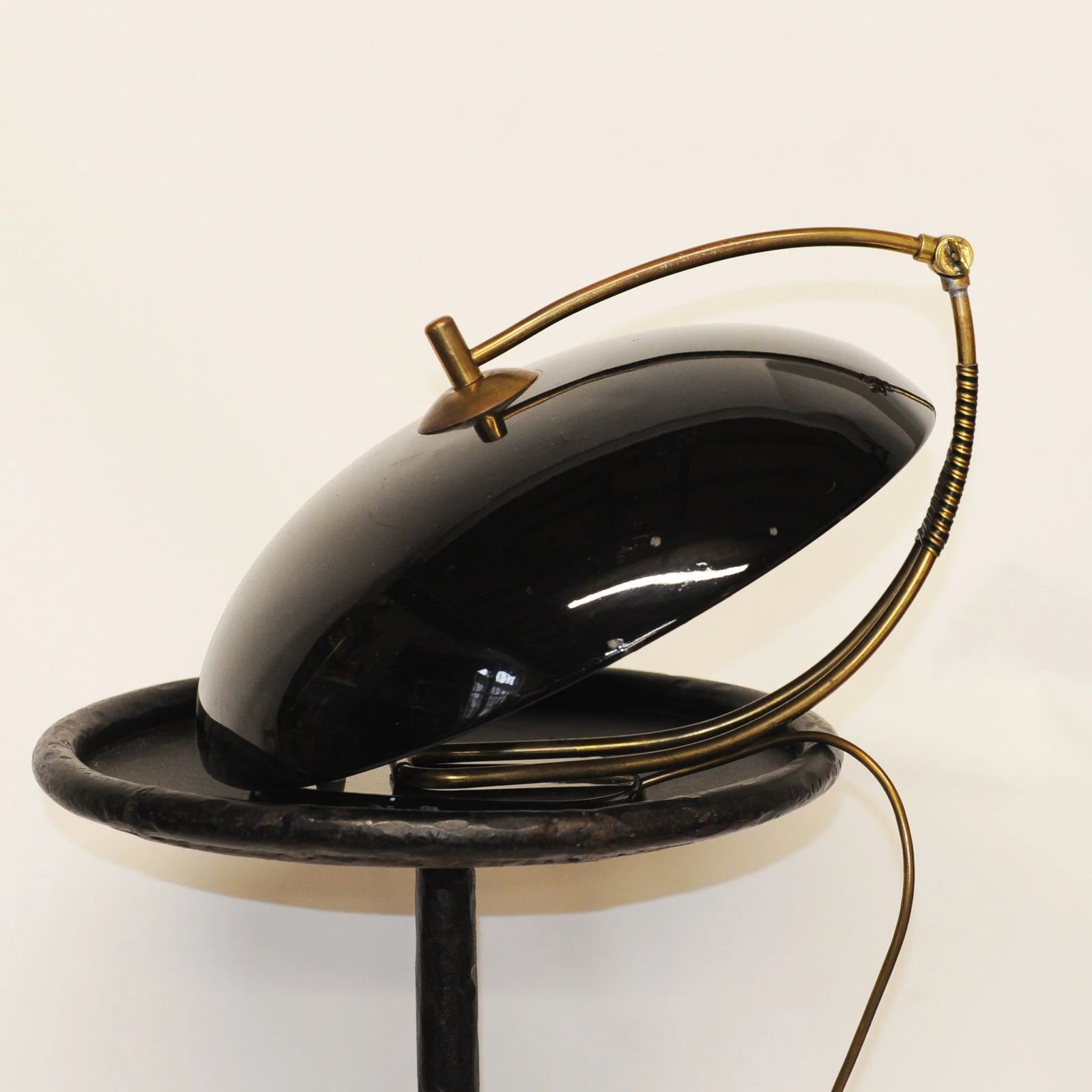 Bauhaus Polished Black Enamel And Brass Table Lamp, 1950s photo buy