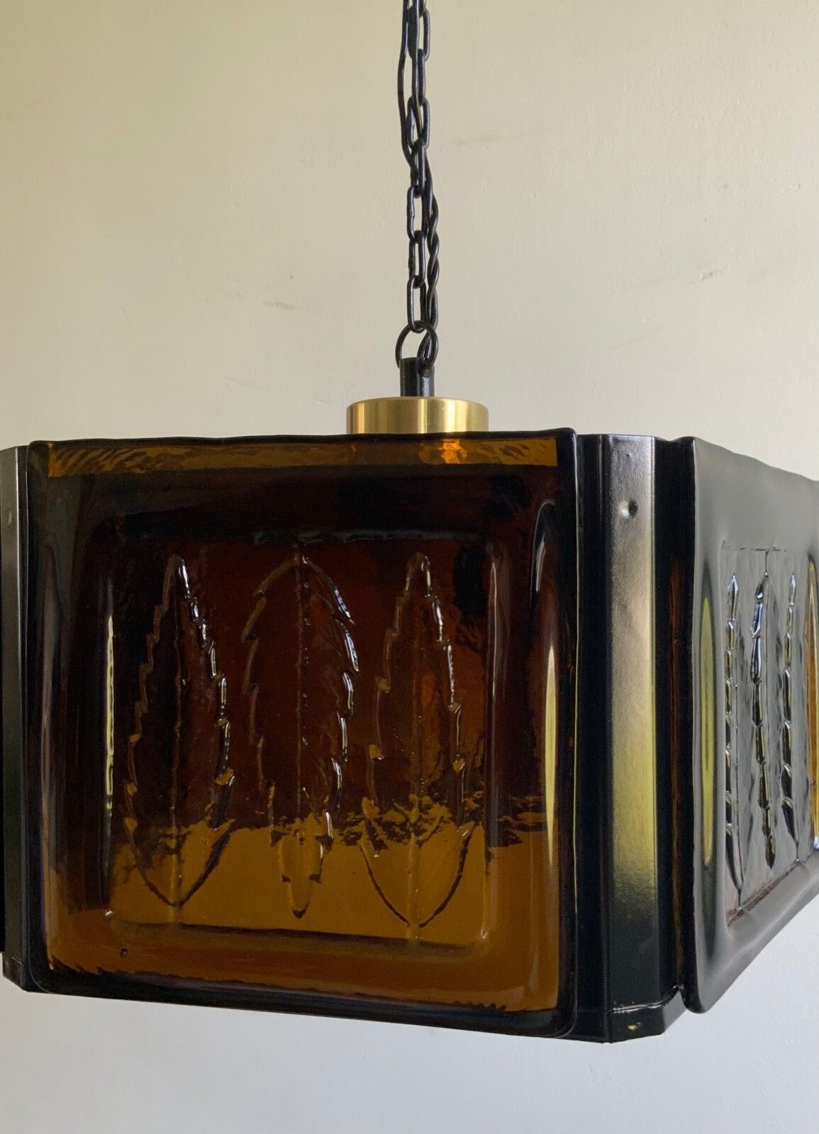 Mid Century Modern Erik Hoglund Amber Ceiling Lamp Glass Kosta Boda 1970s photo vinterior