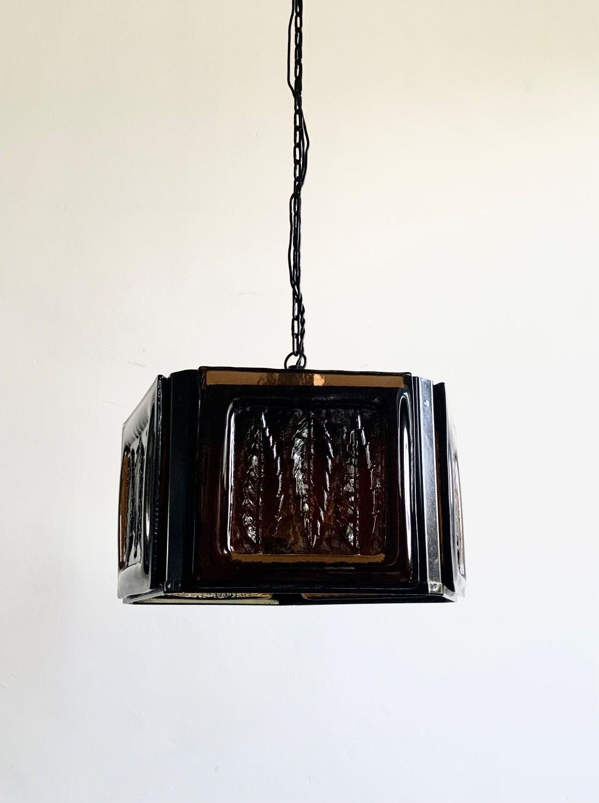 Mid Century Modern Erik Hoglund Amber Ceiling Lamp Glass Kosta Boda 1970s photo vintage