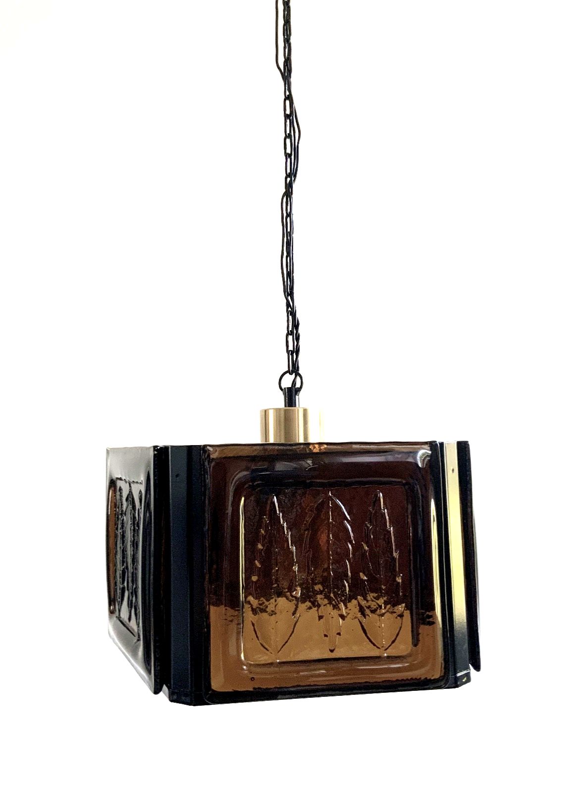 photo for sale Mid Century Modern Erik Hoglund Amber Ceiling Lamp Glass Kosta Boda 1970s