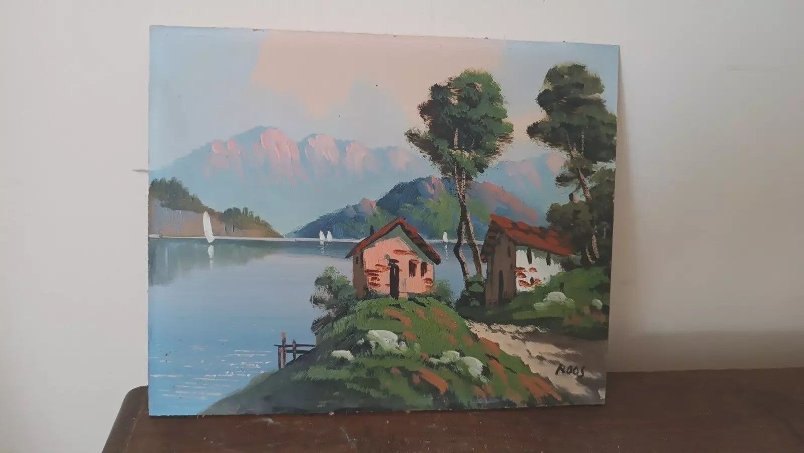 3 Oil Paintings On Faesite 1950s Signed Roos Mountain Landscape Mountain photo Art