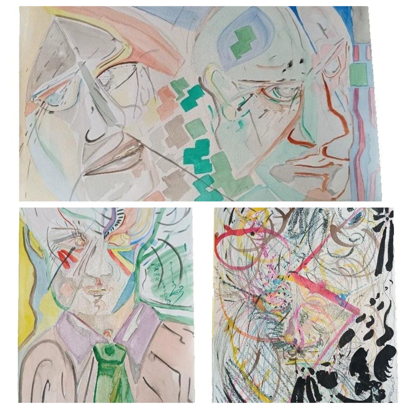 3 Mixed Techniques On Paper 50x35 Cm Fimata Mixture 50x35