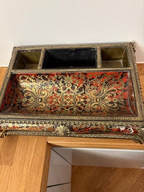 Boulle Tortoiseshell & Inlaid Brass Desk Stand/Inkwell   Napoleon III photo for sale
