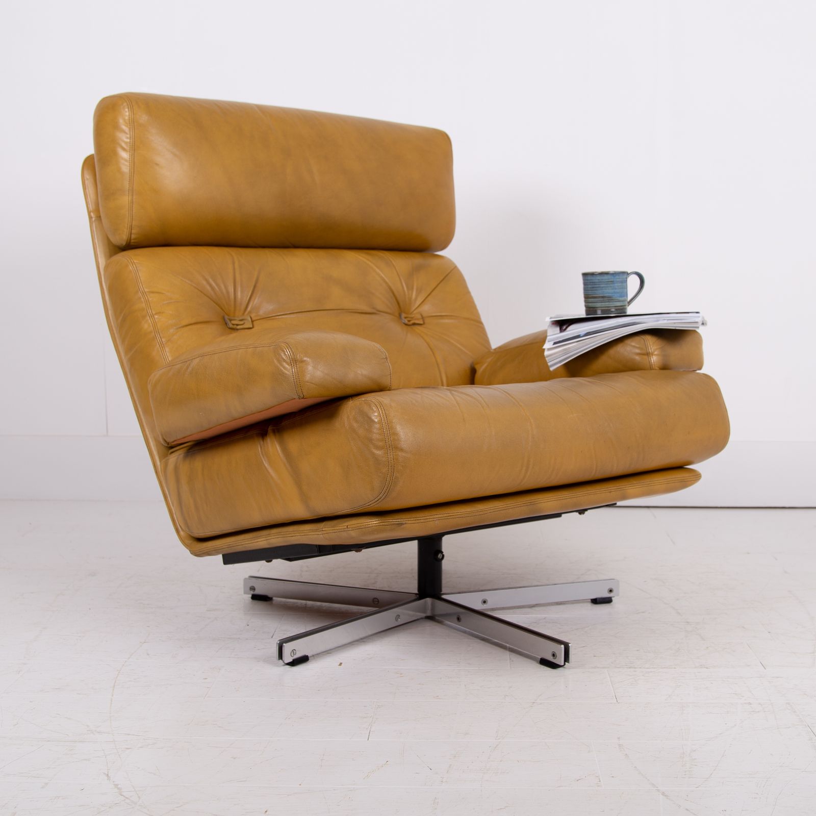 Mid Century Swivel Leather Armchair Tetrad Nucleus C1970 photo furniture