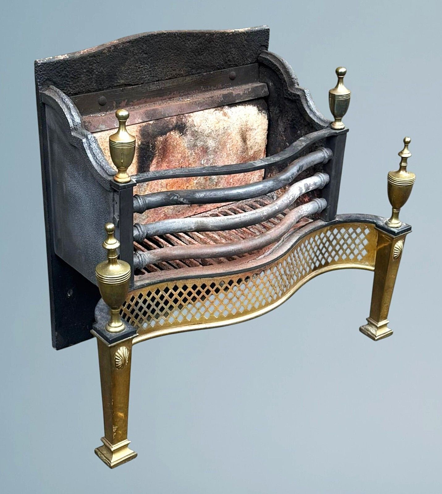 Georgeiii Style Wrought Iron And Brass Fire Basket photo for sale