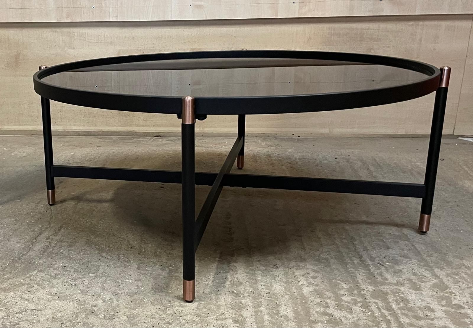Contemporary Tempered Glass Black Copper Topped Coffee Table photo vinterior