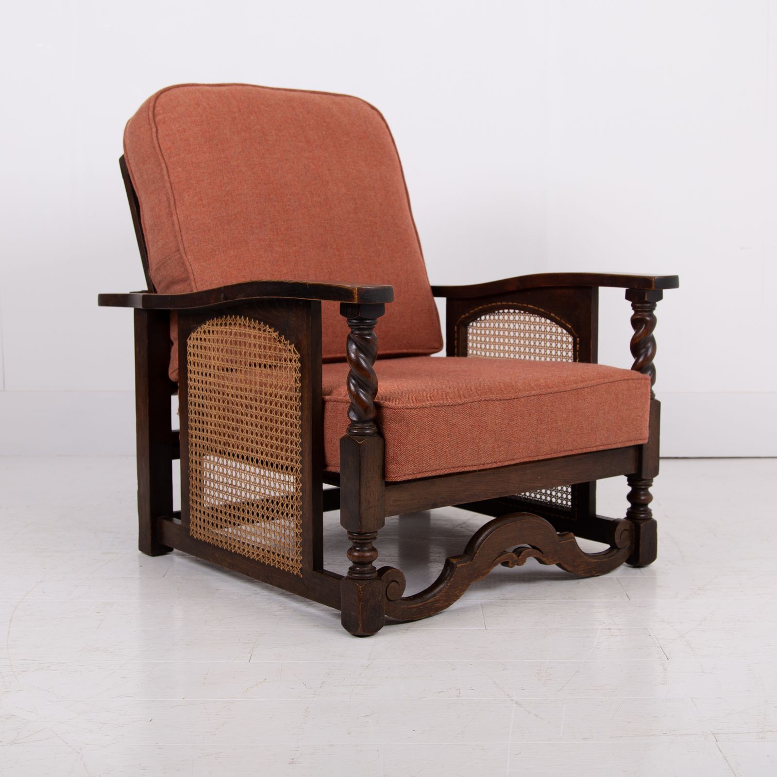photo buy Antique Pair Of Oak Framed Armchairs New Cushions C1920
