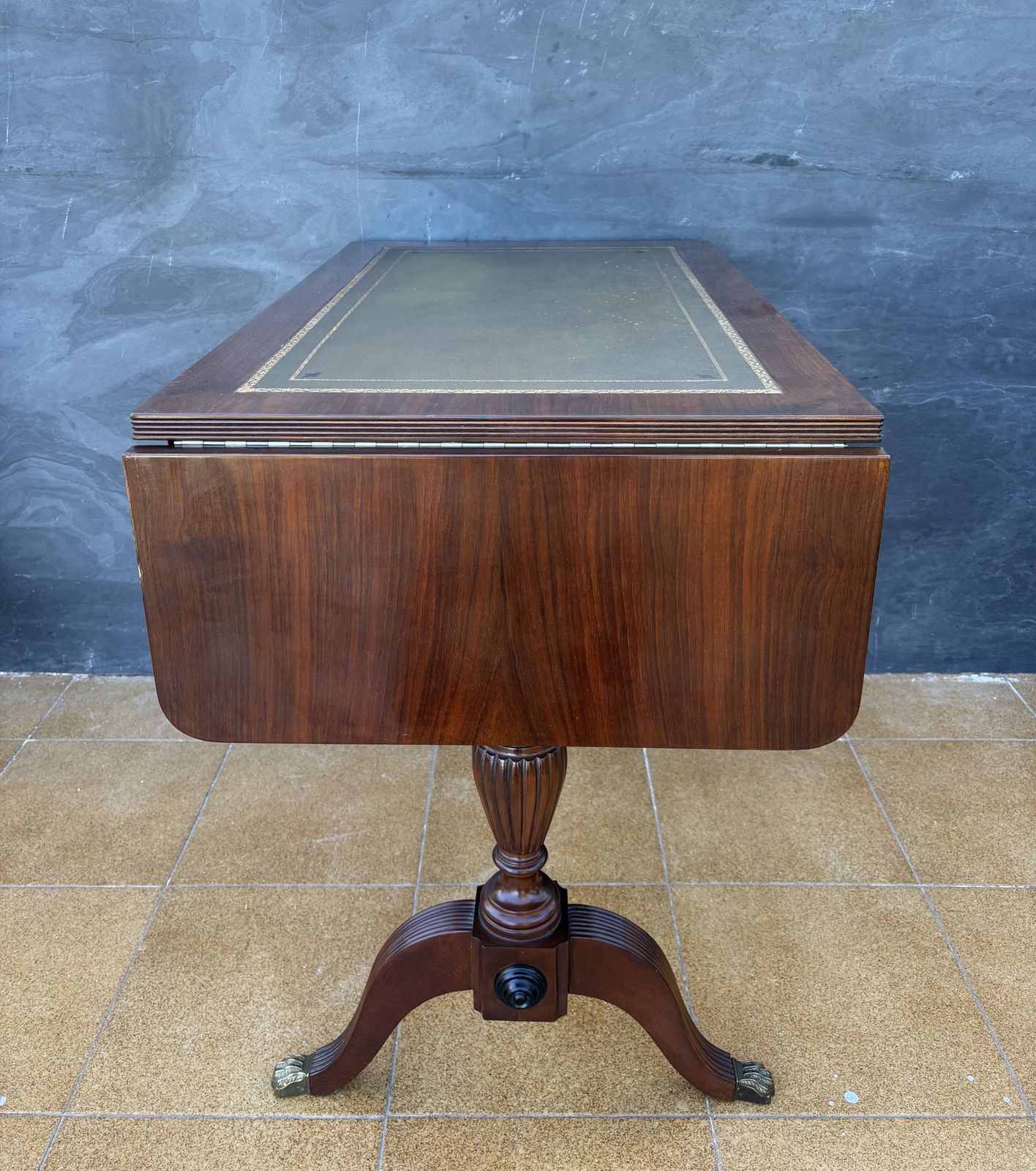 Spanish Regency Revival Drop Leaf Writing Table With Leather Top, 1940s photo vinterior
