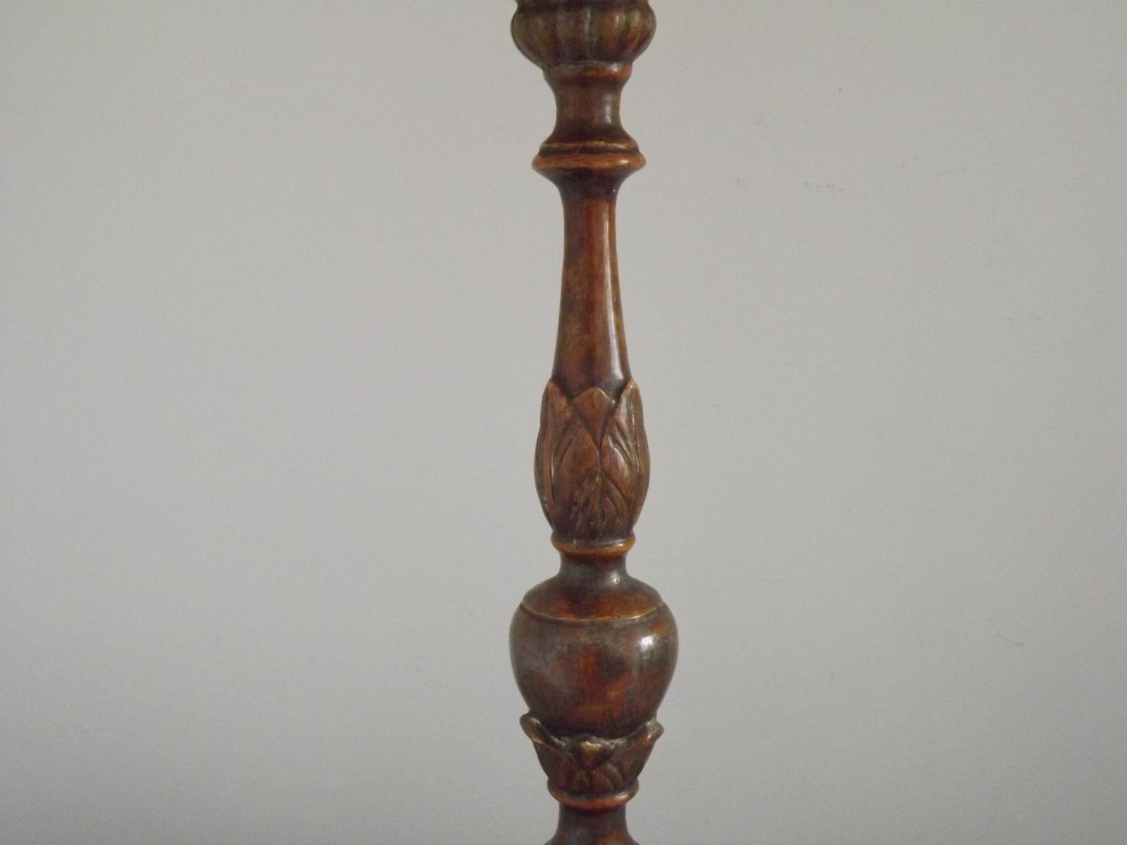 18th Century Church Altar Candlestick Converted To Table Lamp Hide Skin Shade photo vintage