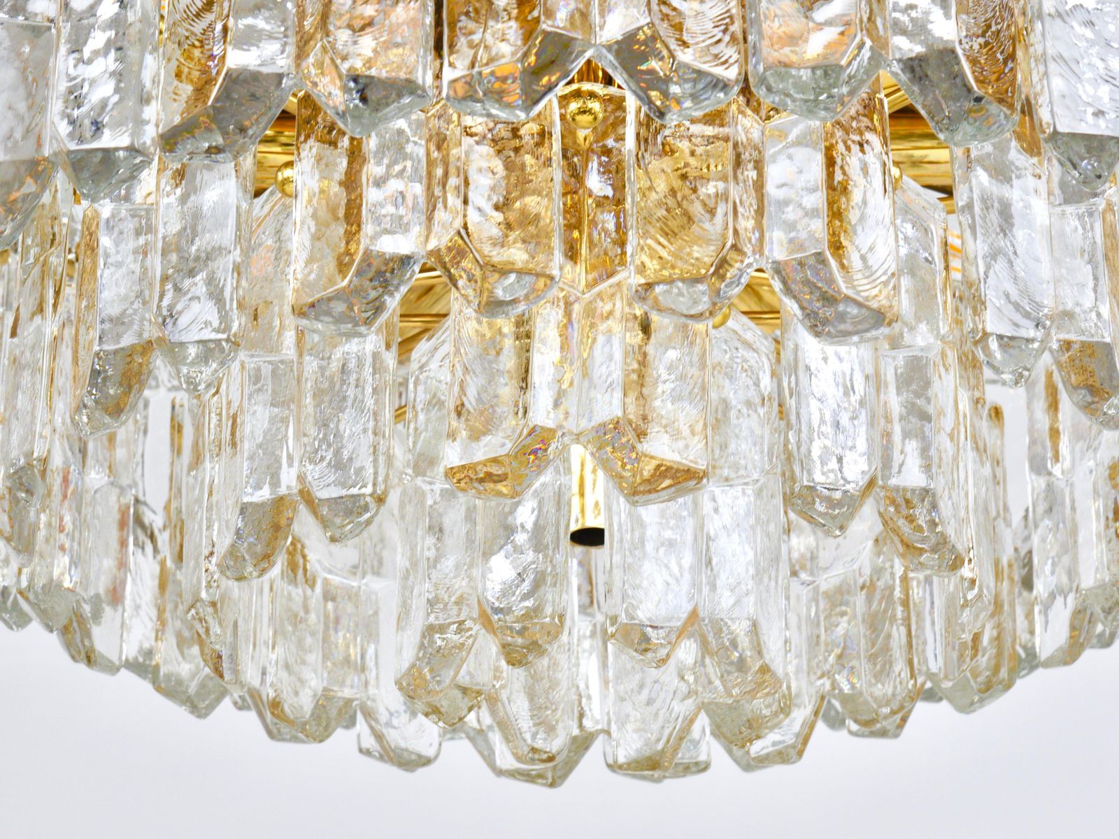Huge J.T. Kalmar Palazzo Gilt Brass & Glass Chandelier Flush Mount, 1950s photo for sale