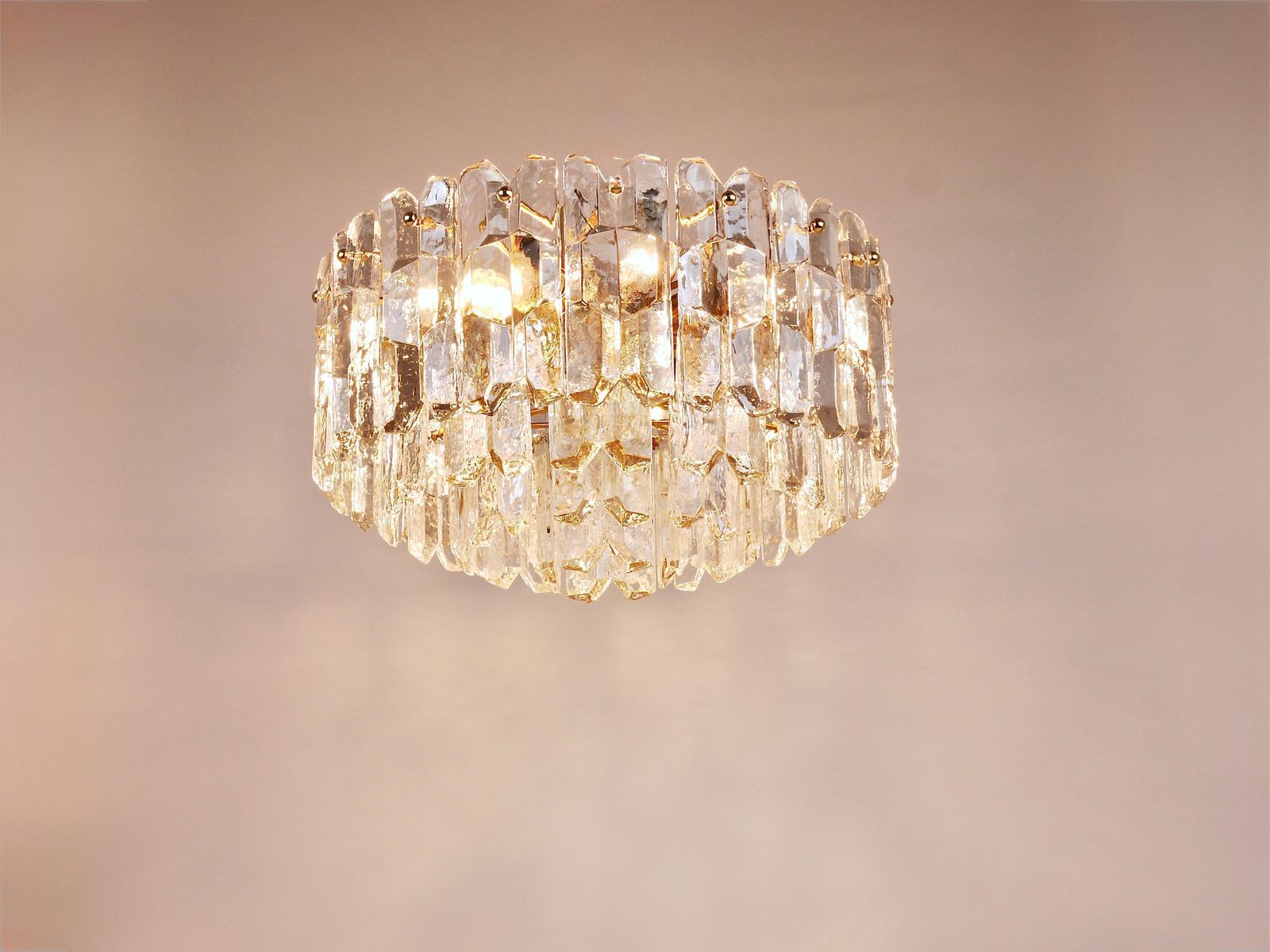 Huge J.T. Kalmar Palazzo Gilt Brass & Glass Chandelier Flush Mount, 1950s photo 4302.0