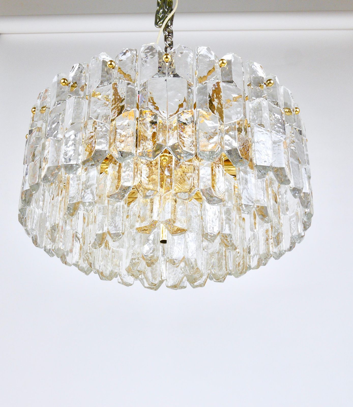 Huge J.T. Kalmar Palazzo Gilt Brass & Glass Chandelier Flush Mount, 1950s photo buy