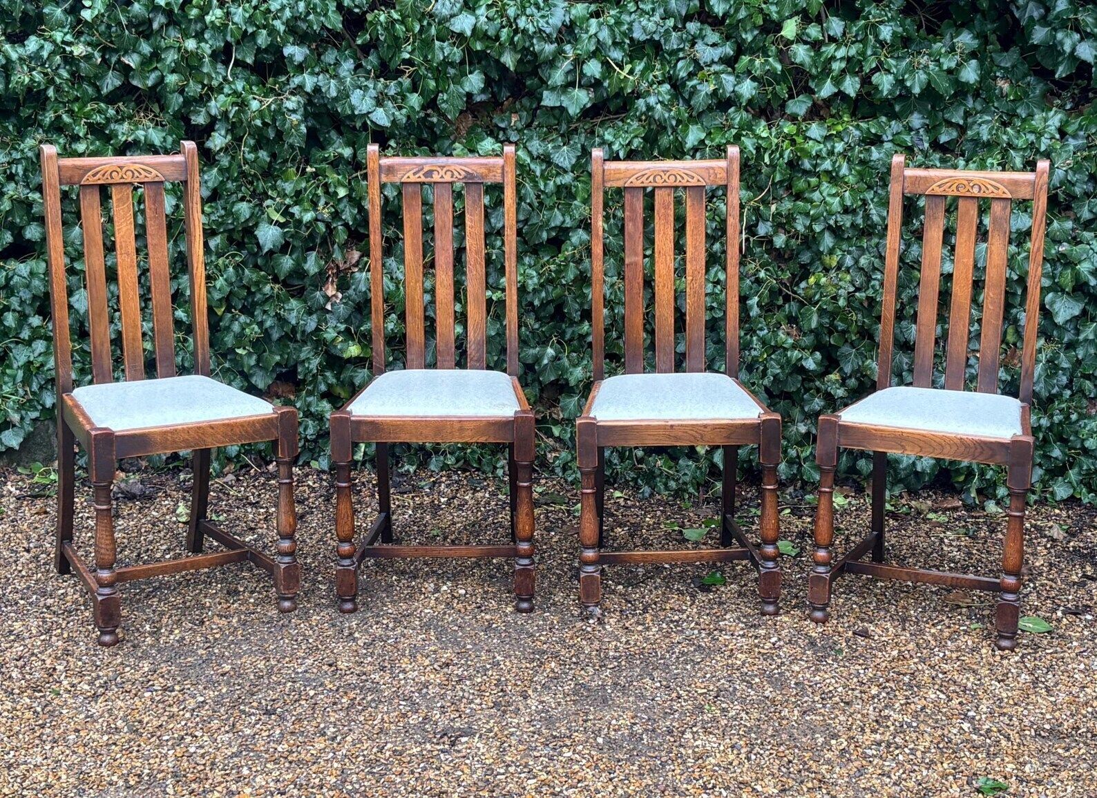 Vintage Antique Oak High Back Dining Chairs photo Furniture