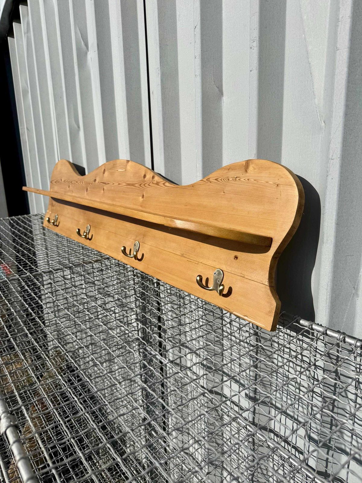 Shelf & Coat Hooks In Victorian Pine, Wall Hanging photo for sale